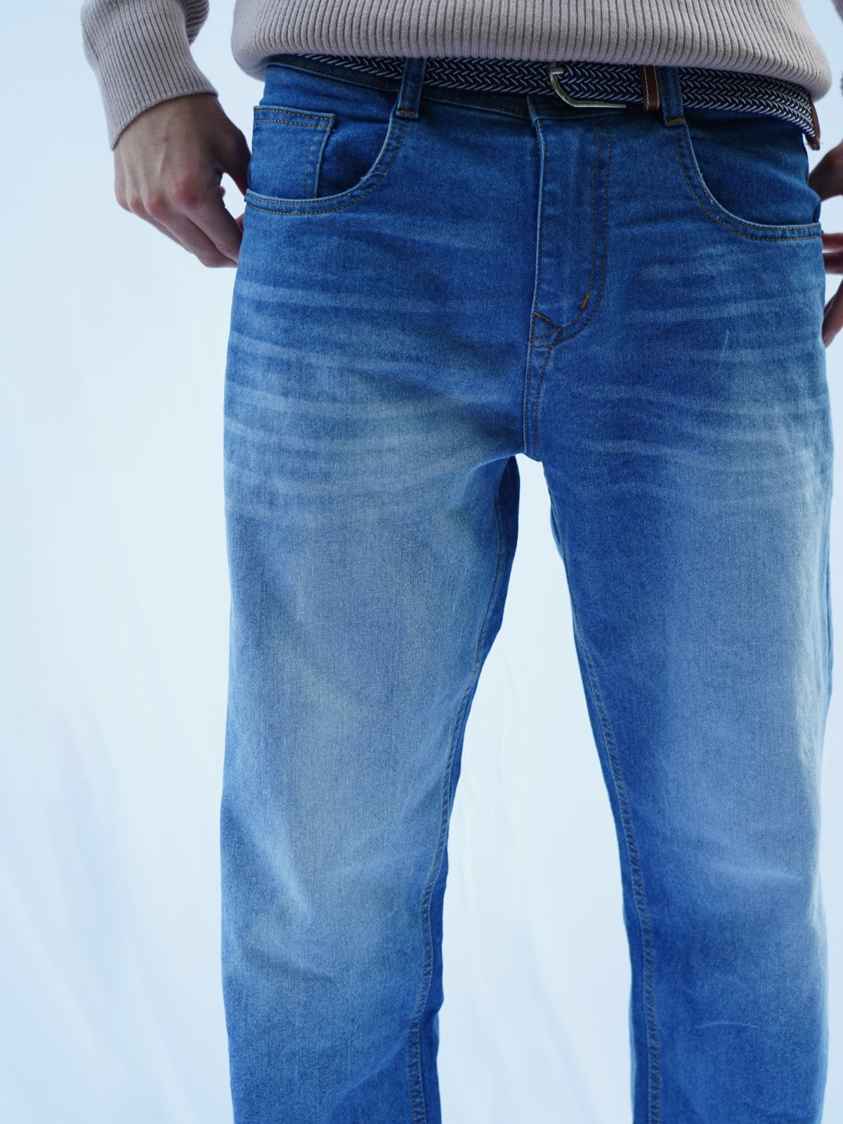 STRAIGHT FIT MID-WAIST JEANS BLUE WASH