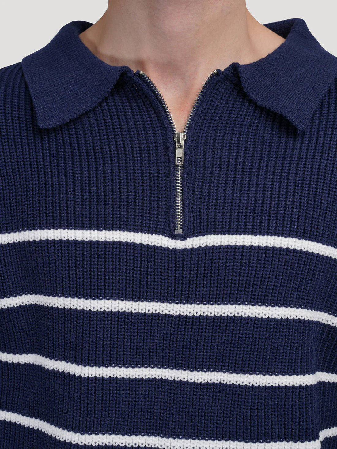 STRIPED HALF-ZIP COTTON KNIT