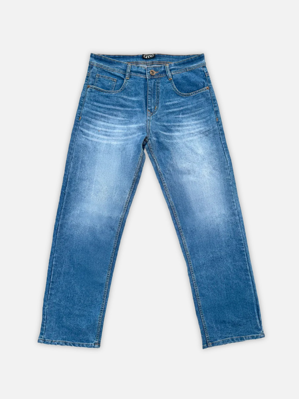 STRAIGHT FIT MID-WAIST JEANS BLUE WASH